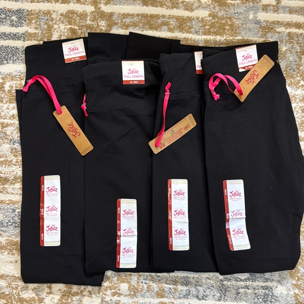 NWT Justice girls black leggings size 10 set of 4